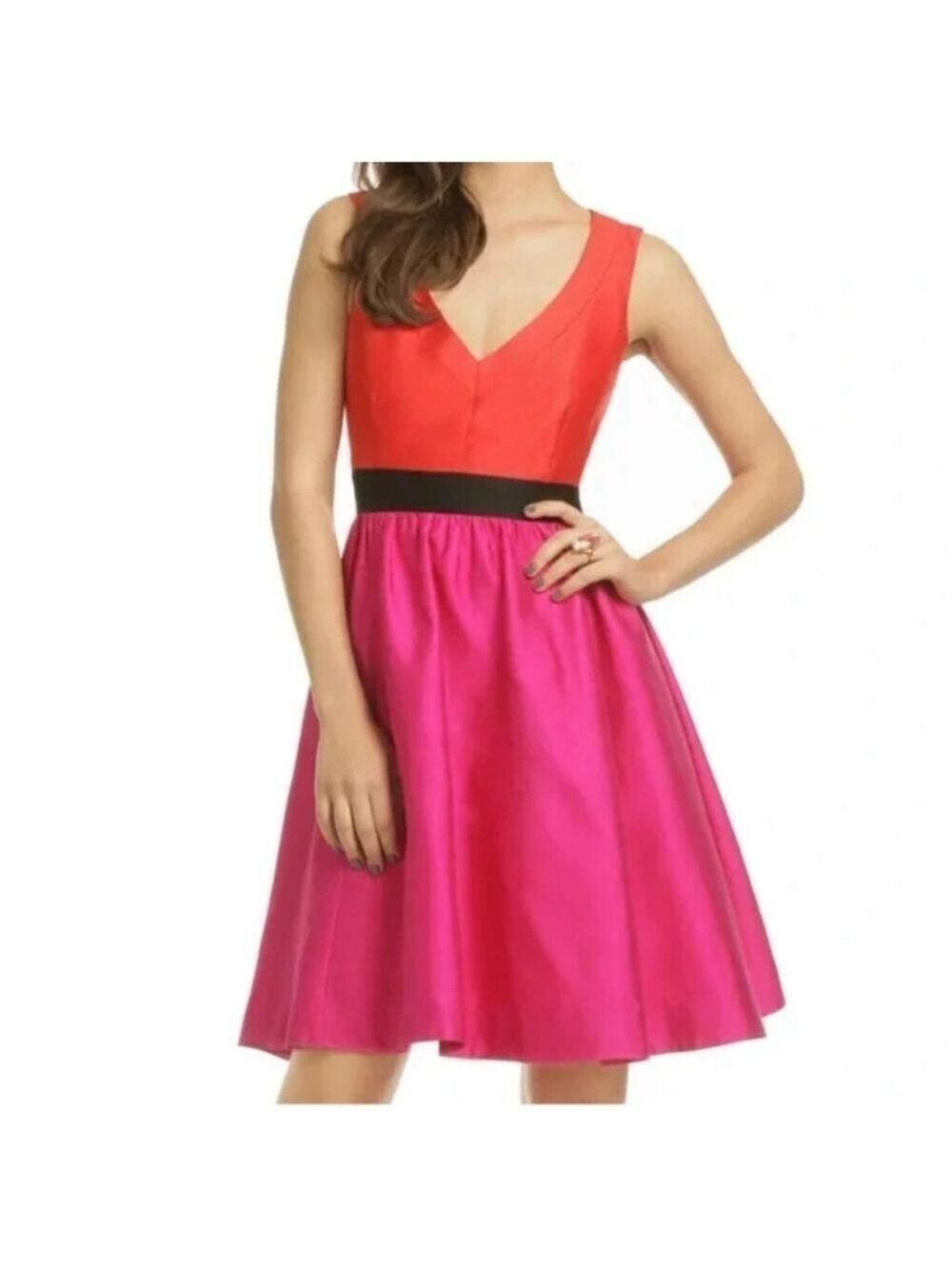 Kate Spade New York Citrus Candy Pop Fit & Flare Y2K Dress Red Pink 100% silk 4